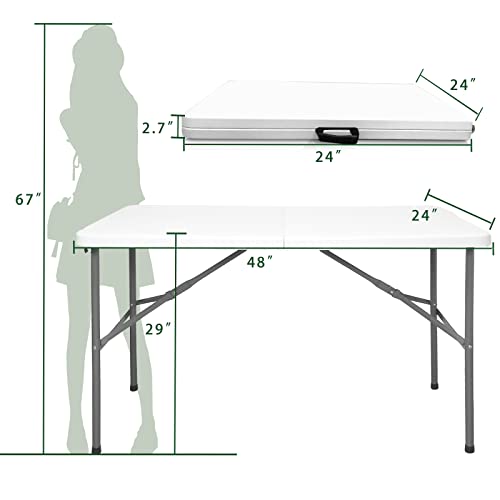 Mesa plegable de 4 pies, mesas plegables resistentes para interiores y exteriores, mesa de comedor de plástico portátil plegable con asa para picnic, fiesta, camping (4 pies)