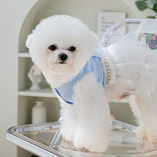 Harikaji Dog Harness Dress, No Pull Sweet Bow Plaid Dog Dress, Lace Pearl Dress Soft Tutu Vest Pet Clothes For Cats Puppy Small Dogs L #TOP2