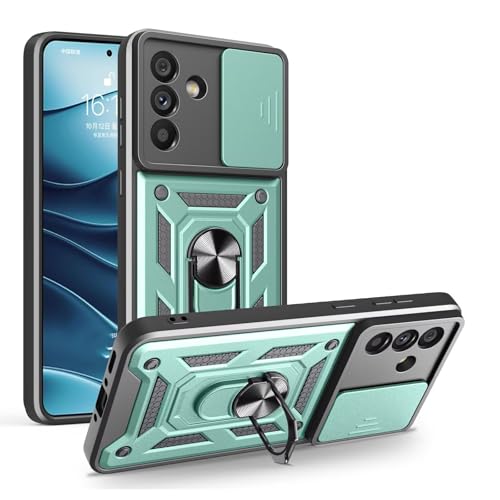 ESONG Funda Armor para OPPO A72 5G 2020/A73 2020 5G, Carcasa Protectora de Militar con Cubierta de Cámara Deslizante magnetica Anillo Soporte, Dura PC Silicona TPU Anti-Choque Bumper Case Verde