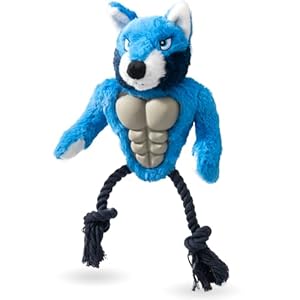 Durable Wolf Rope Dog Toy – Interactive Plush Toy for Aggressive Chewers – Tough Muscle Design with Squeaker – Perfect for Medium & Large Dogs