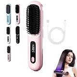 Cordless Volumizing Hair Brush for Short Hair, Heated Styler with 3 Settings, 20s Quick Heat, LED Screen, USB-C, Travel Friendly(Pink)