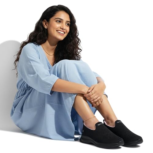 Image of Neeman's Knit Lite Slip Ons for Women | Lightweight Breathable Knit Slip-On Sneakers | Cushioned EVA Sole | Soft Stretch Upper | Comfortable Casual, Office & Walking Shoes