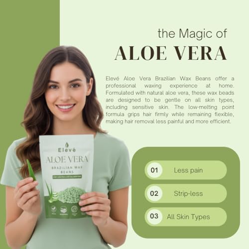 Image of Eleve Hair Removal Brazilian Wax Beans For Removing Tan, Dead Skin | For Legs, Arms, Underarms, Bikini | At Home Quick & Easy Hair Removal | For Sensitive Skin (Aloe vera)(150g)