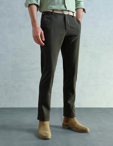 Image of Arrow Sport Men Slim fit Cotton SolidMid Rise waistTrousers