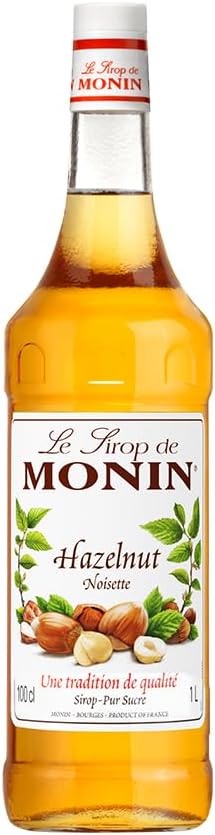 Monin Hazelnut Flavored Syrup, 1Ltr, Light Yellow, Liquid