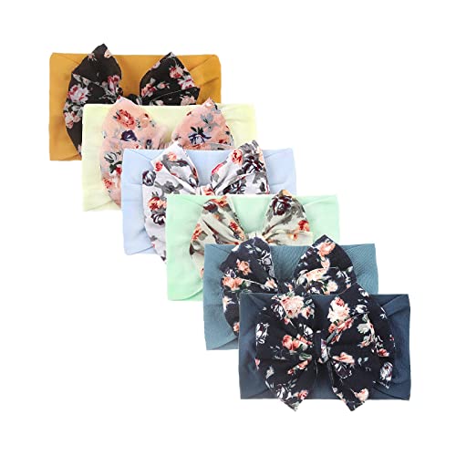 Image of Nishine 6 Pack Cute Toddler Baby Girls Elastic Soft Nylon Headwraps Infant Knot Bow Headband Turban (Navy Set-6pcs)
