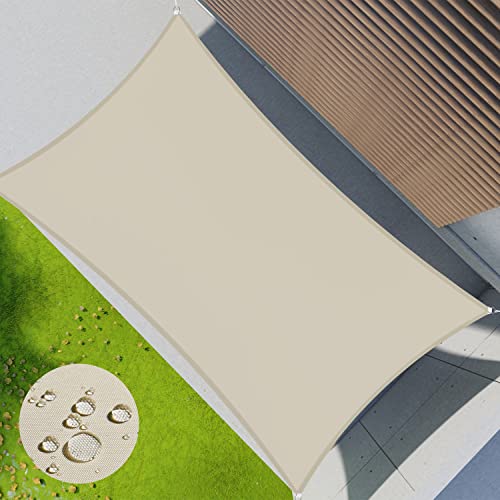 SunnyRoyal Waterproof Sun Shade Sail Rectangle Canopy Awning Fabric Cloth Screen 95% UV Blockage & Water Resistant for Outdoor Patio Garden 9'x17' Beige