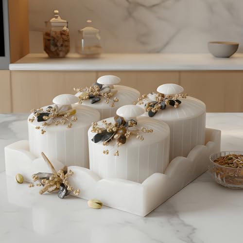 Image of Elegant Dry Fruit Container Set Of 4 with Serving Tray, Premium Snack Storage Multipurpose Dry Fruit Container Airtight Food Storage