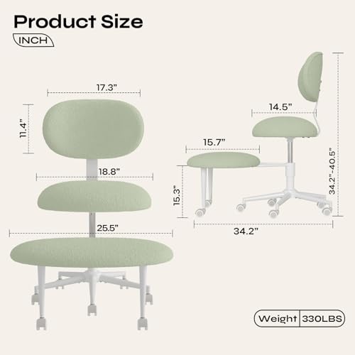 Image of Pinmoco Ergonomic Cross Legged Office Chair with Wheels, ADHD Chair for Adults, Meditation Chair, Yoga Office Chair, Comfortable Back Support, Height Adjustable,Small Spaces, Teddy Fabric, Green