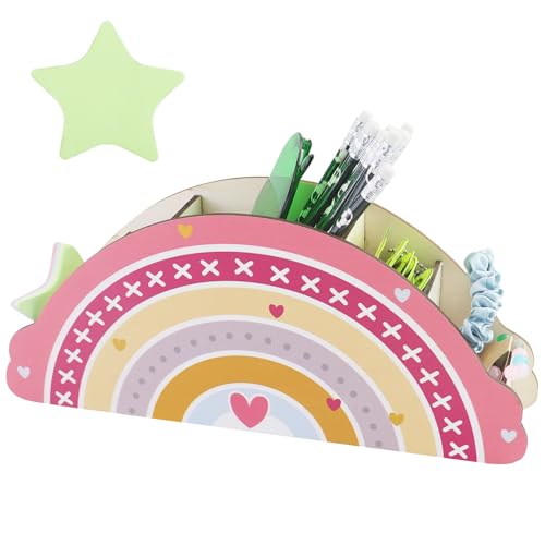 Organizador de escritorio arco iris portalápices para niños, escritorio de oficina, organizador de madera, portalápices, adecuado para caja de lápices y organización de aulas