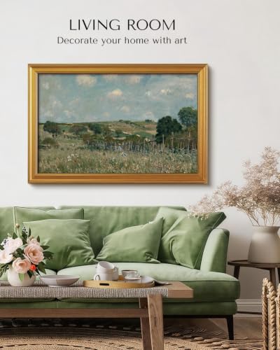 Image of VIYYIEA Large Gold Framed Wall Art, Landscape Picture -Grassland- 36 inch x 24 inch