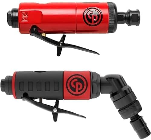 Chicago Pneumatic CP872 Air Die Grinder Tool, Straight, 1/4 Inch (6 mm), 0.63 HP / 470 W - 27000 RPM + Chicago Pneumatic CP7408 Air Die Grinder Tool, Right Angle 1/4 Inch, 0.34 HP / 250 W - 23000 RPM