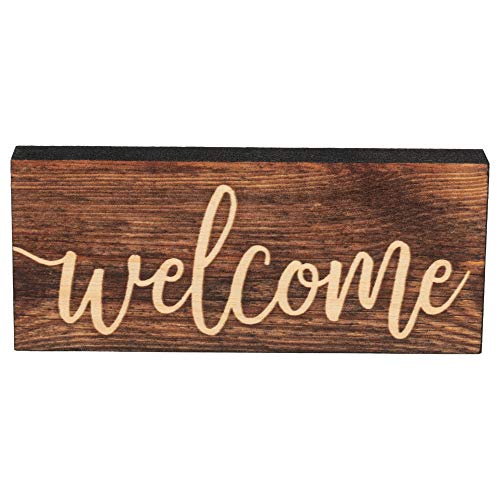P. Graham Dunn Welcome Script Design Brown 6 x 2.5 Inch Solid Pine Wood Farmhouse Stick Sign