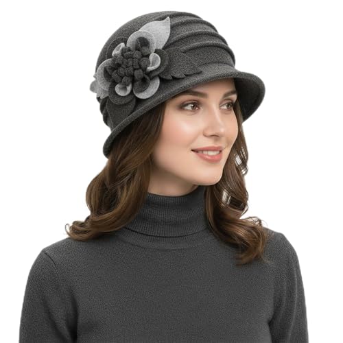 1920S Vintage Cloche Bucket Hat Packable Ladies Church Party Fashion Derby Floopy Winter Dark Grey