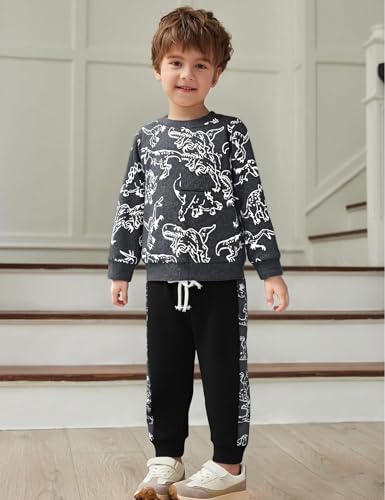 Image of Toddler Boys Dinosaur Sweatshirt and Jogger Pants Outfit Set, Ages 2-10