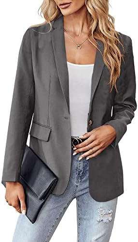 LPCBDEE 2022 Professional Womens Casual Blazers Long Sleeve Standing Collar Open Front Work Office Jacket Grey