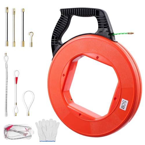 Aiguille Electricien 4,5mm 50m, Spirale Tire Fil 50m, Tire Fil Electricien avec 7 Ressorts de Guidage, Electrique Tire Fils Ensemble pour CaBlage Données...