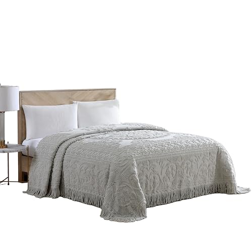 Image of Beatrice Home Fashions Medallion King Cotton Chenille Bedspread, Gray