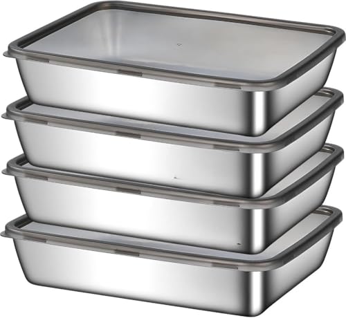 Citybaby保存容器 ステンレス製 弁当箱 ステンレス ふた付 密閉冷凍対応 食器洗浄機OK 大容量 オーブン/冷蔵庫/電子レンジ用 キムチ フタ付き 積み重ね可能 調理/保存/持ち運び三拍子 野菜 キッチン 家庭 ピクニック 旅行用 (4個) [並行