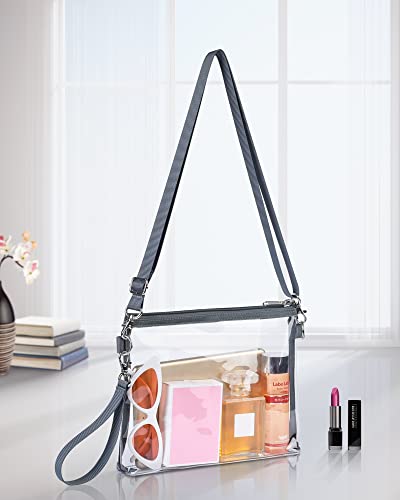 Bagenius Clear Purse Stadium Approved for Women, Transparent Clear Bag with Removable Straps for Work Festival Sporting Events and Concert - Grey