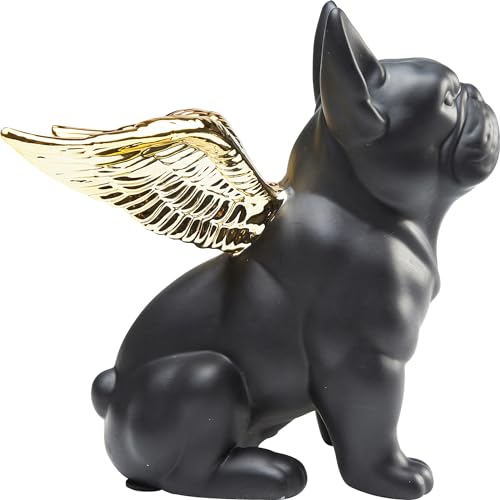 Kare Design Deko Figur Sitting Angel Dog, Schwarz/Gold, 22x12x21 cm, Deko Objekt, Wohnaccessoire, Dekoration, Hunde Motiv, Steingut, Wohnzimmer