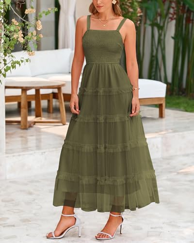 Image of PRETTYGARDEN Women's Summer Dresses 2026 Sleeveless Smocked Tiered Ruffle Tulle A-Line Flowy Wedding Party Maxi Dress
