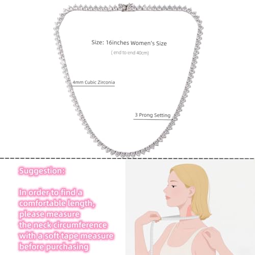 Tennis Necklaces for Women Men | 3 Prong 18K White/Yellow Gold Plated 4mm Round Cubic Zirconia Diamond Chains | Tennis Chain Necklace Size 16-18 inches2