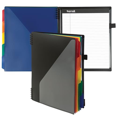 Image of Samsill Spiral Folder Organizer - 5 Dividers & 10 Pockets with Notepad Holder, Multi Pocket Color Cordinated Folder Binder with Customizable Tabs, Document Organizer (Left Handed, Fashion)