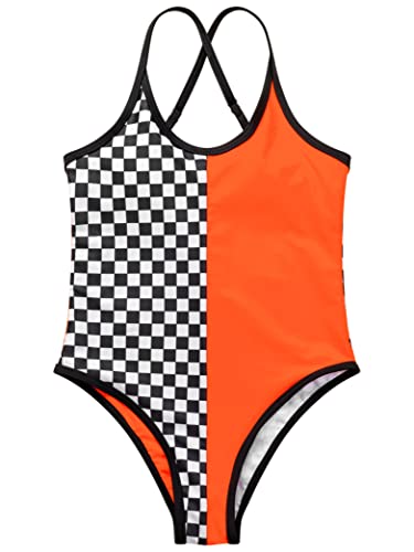 Hedmy Kids Girls Suspender Swimsuit Adjustable Strap Checkerboard One Piece Swimwear with Chest Pads3