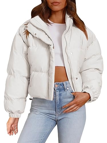 Imily Bela Womens Cropped Puffer Jackets Long Sleeve Stand Collar Coats Quilted Zipper Outerwear