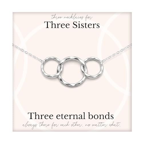 HOPE LOVE SHINE 3 Sister Gift - Three Eternal Bonds Sister Necklace Jewelry 16+2 Sterling Silver 3 Interlocking Rings