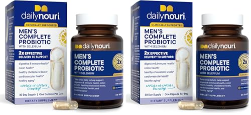 Image of Daily Nouri Probiotics for Men | Men's Vitality, Gut Microbiome & Colon Health Support | 5 Clinically Studied Strains + Selenium & Vegan Omega | 30-Day Supply (Pack of 2)