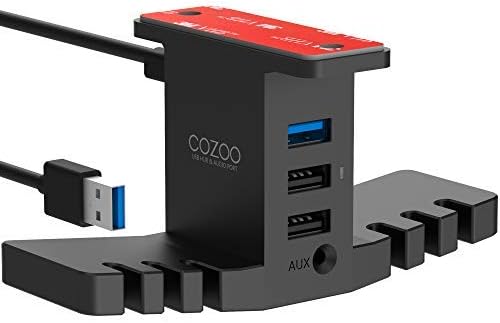 Headphone Stand with USB Hub COZOO Under Desk Headset Hanger Mount Dual Hook Holder with 3 USB Ports(usb3.0+usb2.0) and 3.5mm Jack AUX Port(Audio/Mic) External Sound Card For Gamer, DJ Earphone