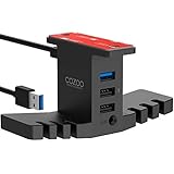 Headphone Stand with USB Hub COZOO Under Desk Headset Hanger Mount Dual Hook Holder with 3 USB Ports(usb3.0+usb2.0) and 3.5mm Jack AUX Port(Audio/Mic) External Sound Card for Gamer, DJ Earphone