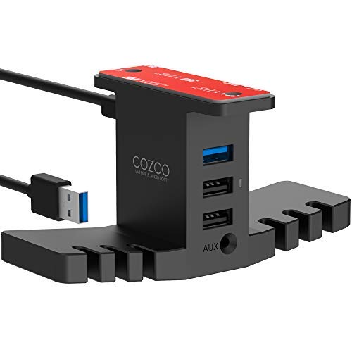 Headphone Stand with USB Hub COZOO Under Desk Headset Hanger Mount Dual Hook Holder with 3 USB Ports(usb3.0+usb2.0) and 3.5mm Jack AUX Port(Audio/Mic) External Sound Card For Gamer, DJ Earphone