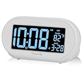 DreamSky Alarm Clocks for Bedrooms, Auto Set Digital Desk Clock for Bedside Nightstand, Electric Clock with Dimmable Brightness Dimmer, Auto DST, USB Port, Date, Temperature, Snooze