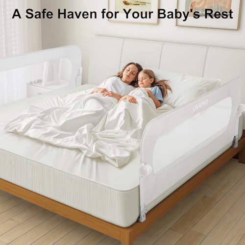 Image of Bed Rail for Toddlers,Swing Down Kids Bed Rails Guard for Twin,Full,Queen,Bunk Size Bed,Extra Tall Child Bed Rail Guard with Reinforced Anchor Safety System,47 inch L x 31 inch H White