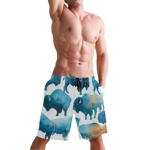Men's Swim Trunks Quick Dry Swimming Shorts with Pocket Abstract Bison Pattern Print Design Swimsuit Trunks4