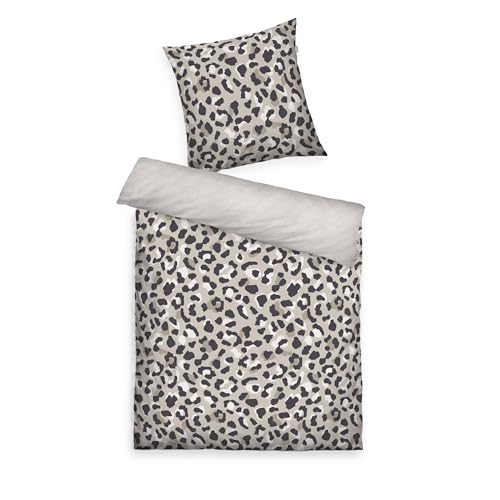 Tom Tailor Renforcé-Bettwäsche Leo Wendemotiv 80x80 cm + 135x200 cm mit Reißverschluss 100% Baumwolle Beige (Anthracite & Sunny Sand)