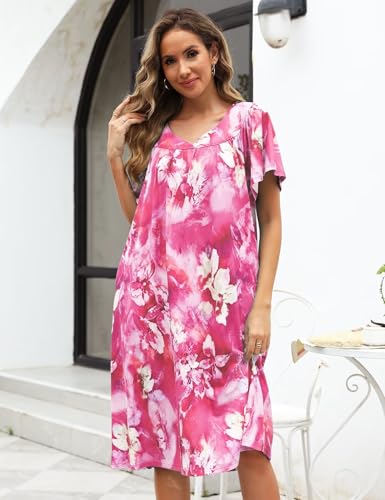 Image of Muumuu House Dresses for Women Nightgown Duster Moomoo Short Sleeve Patio Dress with Pockets S-3XL