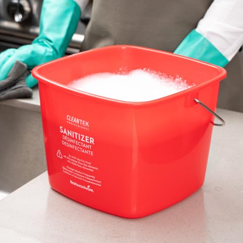 Image of Restaurantware Plastic Buckets with Stainless Steel Handle Pack of 10, 8 Quart Plastic Cleaning Pails, Red Square Design, Measurement Graduations, for Janitorial and Foodservice Use
