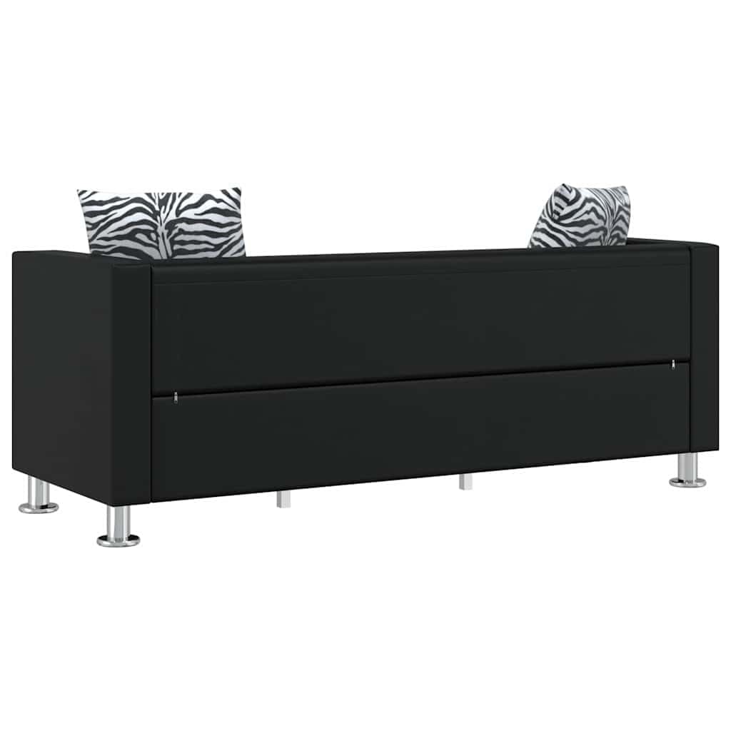 Canapé 3 places en cuir synthétique noir avec pieds stables, 170 x 62,5 x 63 cm, avec 2 coussins, peu encombrant, pour salon, chambre d'adolescent, chambre d'amis, confortable et facile