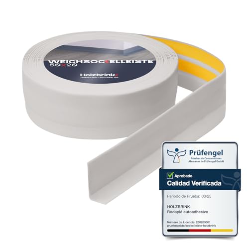 HOLZBRINK Rodapiés flexible autoadhesivo Cenizo Rodapiés flexible 50x20 mm, 25 m Zócalo Autoadhesivo