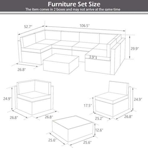 U-MAX 7 Piece Outdoor Patio Furniture Set with 30 Inch Fire Pit Table, PE Rattan Wicker Sofa Set, Outdoor Sectional Furniture Chair Set with Cushions and Tea Table, Grey Rattan&Dark Blue Cushion - Thumbnail 3