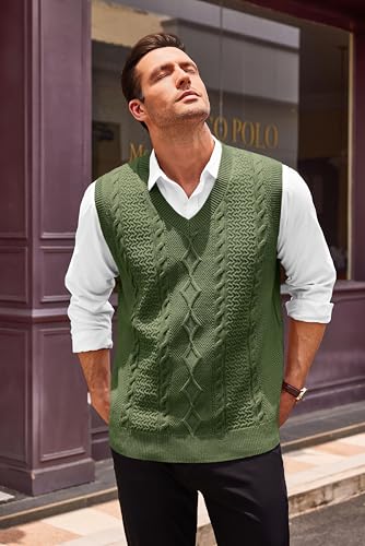 Runcati Mens V Neck Sweater Vest Casual Cable Knitted Pullover Knitwear Slim Fit Sleeveless Sweaters3