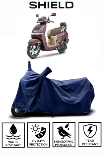 Image of Shield Heavy Duty Scooty Cover for Tvs Iqube | All-Season, Tear-Proof Fabric | with Side Mirror Pocket & Buckle Belt | Tvs Iqube Scooty Cover (Blue)
