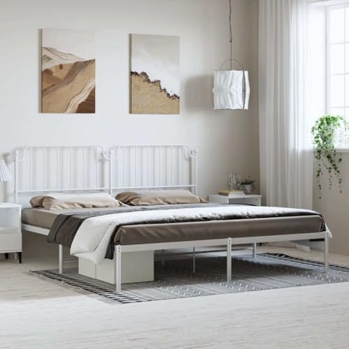 KTHLBRH Modern White Powder-Coated Steel Full Bed Frame with Ample
