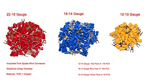 240 Pcs Insulated Fork Spade U-Type Wire Connector Electrical Crimp Terminal Red 18-22AWG
