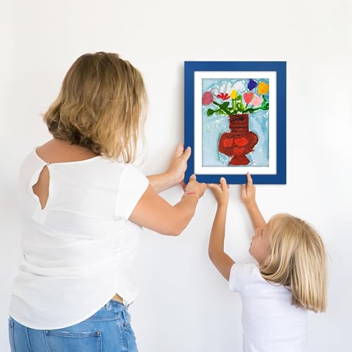 Image of Americanflat Kids Artwork Frame Changeable (Sapphire Blue) - Magnetic Door Holds 100 Art Pieces - 8.5x11 Letter Size Display with Mat or 10x12.5 Without Mat - My Mini Masterpiece (Pack of 8)