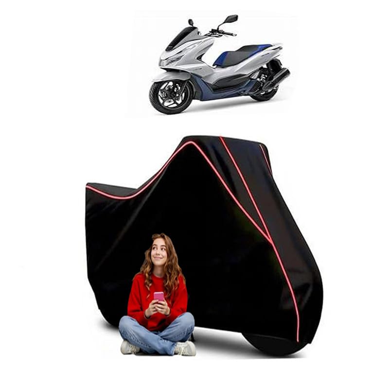 Image of PCX 150 Scooty Bike Cover Water Resistant Outdoor Use Universal Fit Scooters Motorcycles Heavy Duty UV Protection Dust Rain Scratch Resistant Elastic Bottom Black Blue Piping